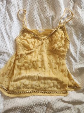 Truth Yellow Beaded Spaghetti-Strap Camisole